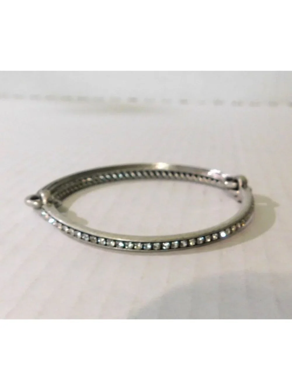 Premier Designs Matte Silver Crystal Bracelet 7.5 Inch Cable Groove Design